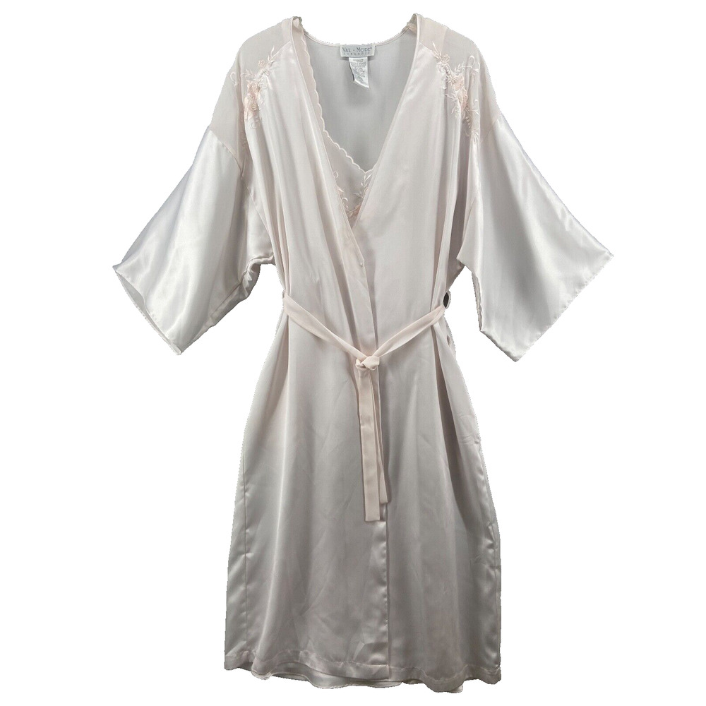 VINTAGE VAL MODE Robe & Nightgown Lingerie Set Medium Pink Satin Lace Trim Sweet